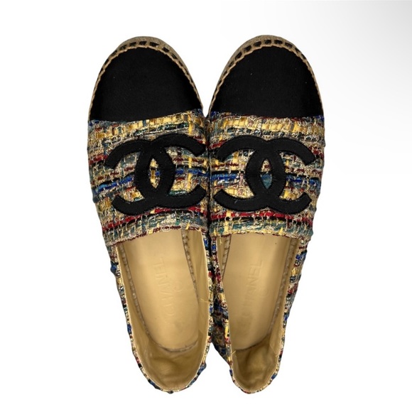CHANEL Espadrilles Tweed Canvas Metallic Flats Size EU 40 - Picture 2 of 6